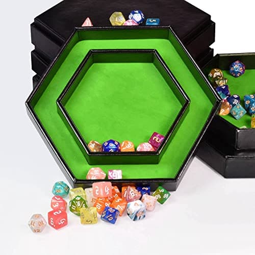 DND Dice Tray - Hexagonal Rolling & Storage, Faux Leather, Green, Compatible with D&D, MTG