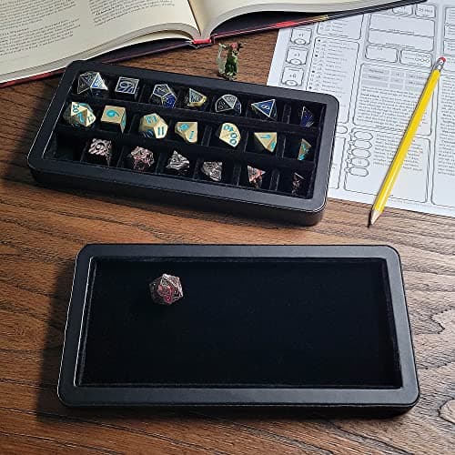 Forged Dice Co. Large Divided Dice Case with Tray - 21 Felt-Lined Chambers - Black