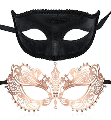 ZbFwmx Couple Black Masquerade Mask Set for Cosplay Party