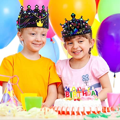 Yinder 80 Pcs Rainbow Scratch Paper Crowns for Kids & Adults Elastic Bands Stickers