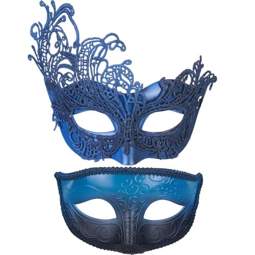 Zinniday 2-Pcs Venetian Lace Masquerade Mask Set for Couple