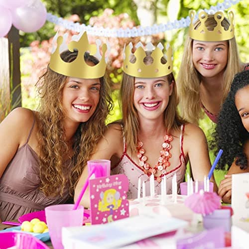 Golden Paper Crowns for Adults: 36 Pieces Birthday Party King & Princess Hats