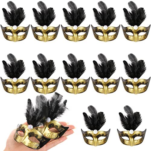 MIKIMIQI 12-Piece Mini Mardi Gras Mask Bulk Party Decorations