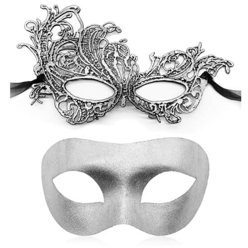 Aqearl Couple Venetian Mask for Halloween Party Prom Ball Costume