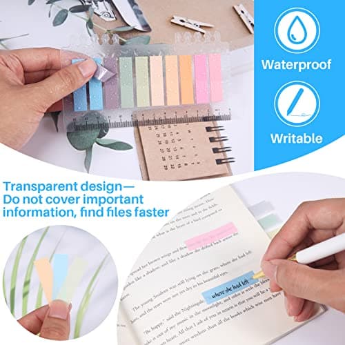 Transparent Sticky Notes 6 Sets Colour book tabs with 2 Sets Transparent Index Tabs for Bookmarks,Studying,Office,School Planner Memo