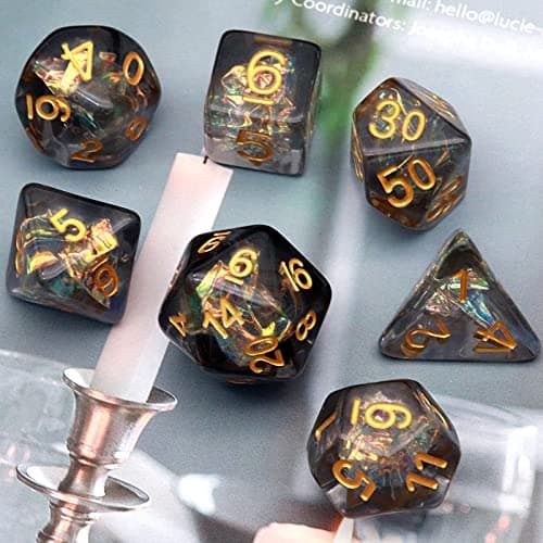 Haxtec Black DND Dice Set 7PC Filled Resin Polyhedral Dice