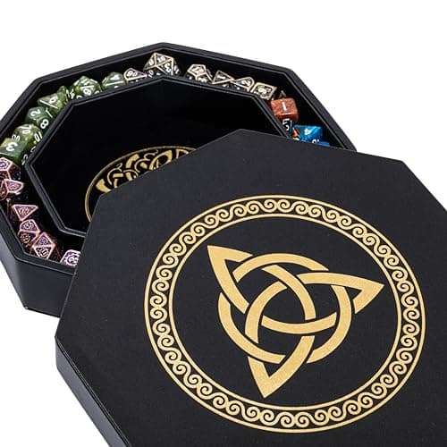 Premium 8" Dungeons and Dragons Dice Tray - Gold World Tree & Triquetra Design - Perfect for Rolling & Storage