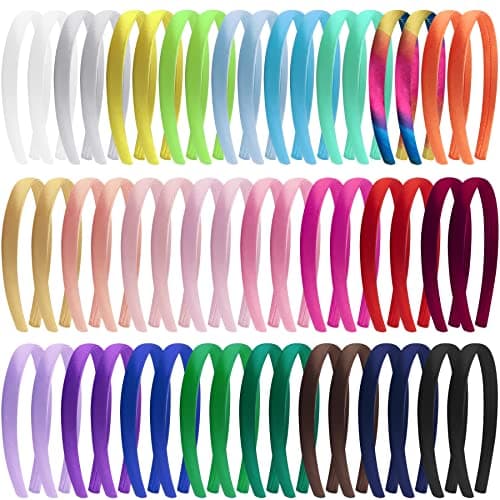 Duufin 50 Pieces Satin Headbands for Girls and Women, 25 Colors
