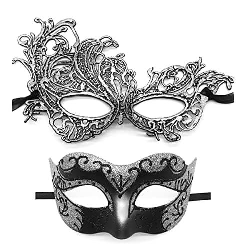 Cosmer Masquerade Mask for Couples Halloween Party 2Pack