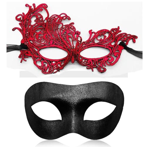 Aqearl Venetian Masquerade Mask for Couples Halloween Party Costume