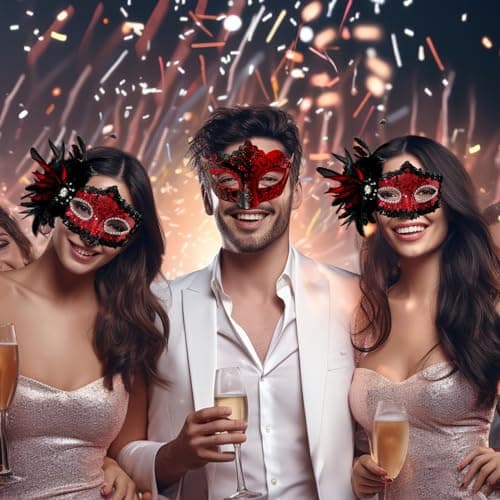 Allruyee 2025 New Feather Masquerade Mask for Couples
