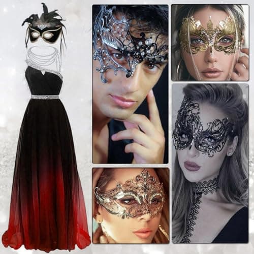 Ralleyfun Women's Venetian Metal Masquerade Mask for Carnival & Halloween Cosplay