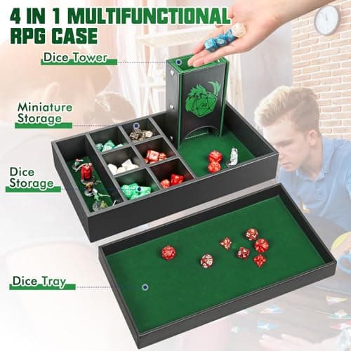 4-in-1 DND Dice Tray & Tower Storage Box, Perfect RPG Gift for D&D, MTG, and Gamers