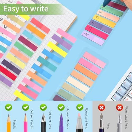Lysas 1200pcs Morandi Sticky Note Tabs, Colored Translucent Writable Book Flags Tabs