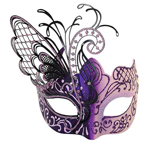 Ubauta Rhinestone Venetian Women Mask for Masquerade/Costume Ball (Gold Blue Butterfly)