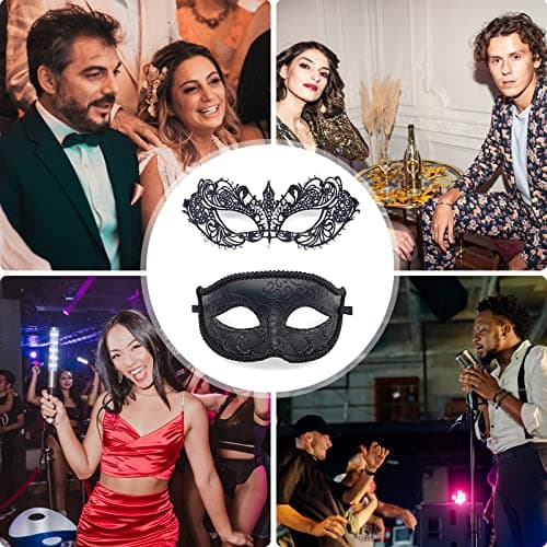 Vtrem Black Mardi Gras Masquerade Mask Set for Couples