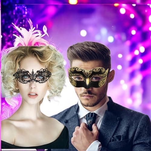 Masquerade Mask for Couple Halloween Venetian Lace Eyemask Party Prom Ball Mardi Gras