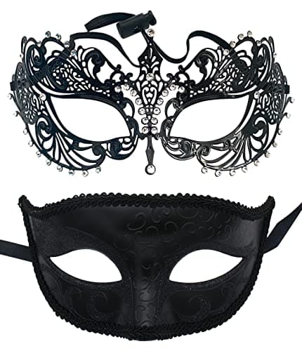 ZbFwmx Couple Black Masquerade Mask Set for Cosplay Party