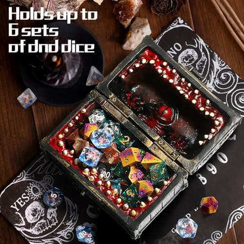 Large DNDND Mimic Chest Dice Storage Box for 6 Sets of Polyhedral Dice - Great Gift for D&D Players and DM Masters