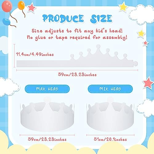 200pcs White Paper Crowns for Kids Birthday Parties Baby Showers Decorations Supplies