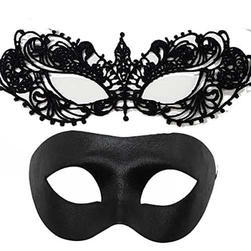 SLXDEX Couples Masquerade Masks for Mardi Gras Halloween Party Black Pack