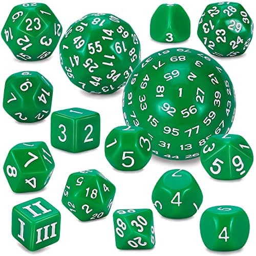 CiaraQ DND Polyhedral Dice Set (15pcs) with Bag for Dungeons & Dragons Games (Black & Green)