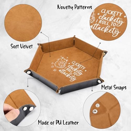 Hexagonal Leather Dice Tray for Novelty Cat Folding Dice Holder Desk OrganizerFunny Gift for RPG Players