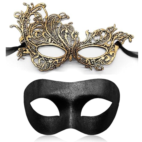 Aqearl Venetian Masquerade Mask for Couples Halloween Party Costume