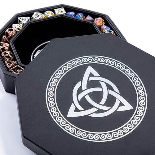 Exquisitely Detailed Green World Tree & Triquetra 8" DND Dice Tray - Premium Roll & Storage