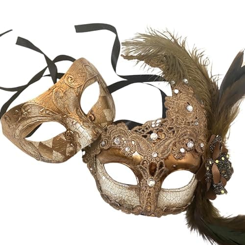 MasqStudio Couples Black Gold Masquerade Mask Pair