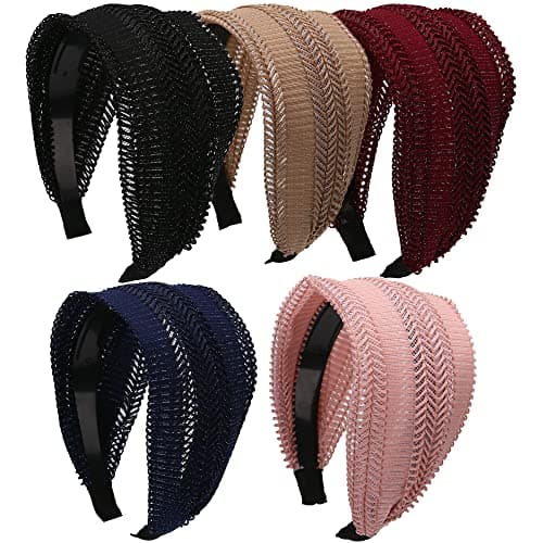 LONELY 5 Pack Mix Color Glitter Headbands for Women Velvet Hair Band with Teeth