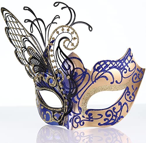 Ubauta Rhinestone Venetian Women Mask for Masquerade/Costume Ball (Gold Blue Butterfly)