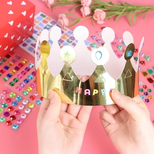 46-Piece Paper Crown Kit with Gems & Alphabet Stickers for Parties Favor Decoration