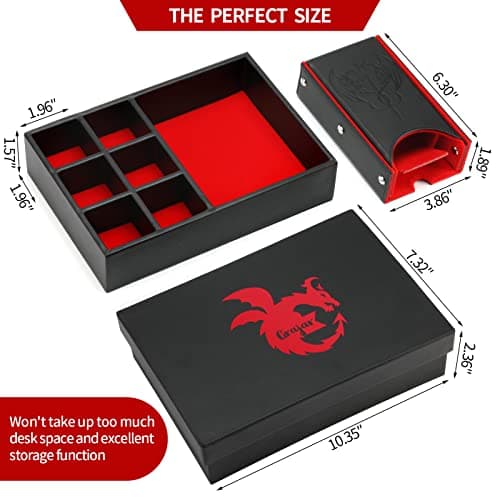 Red 3-in-1 DND Dice Tray & Tower with Storage, Portable D&D Dice Holder