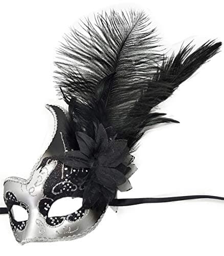Awlsyj Women's Feather Masquerade Mask for Halloween & Mardi Gras Party