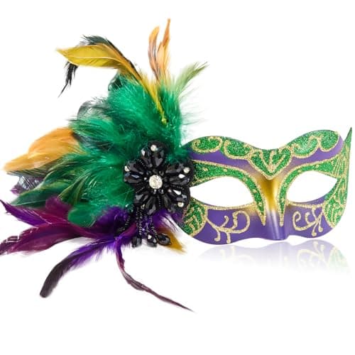 MYSEUNI Women's 2025 Black Masquerade Mask with Feathers for Special Occasions