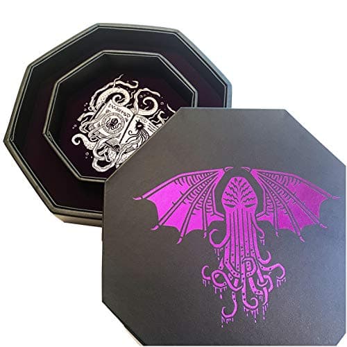 Cthulhu Tome Red Dice Tray - 9" Octagon with Lid & D&D Dice Staging
