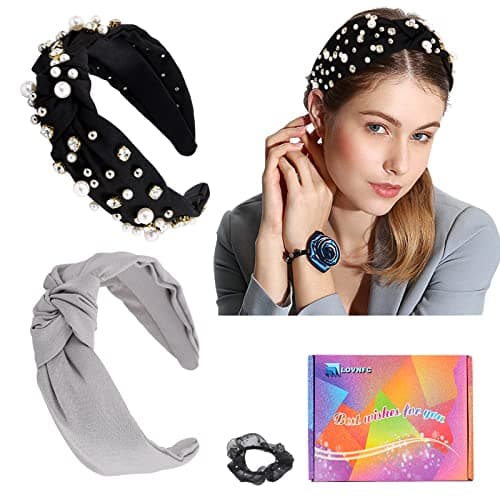 LOVNFC Girls' Colorful Wide Top Knot Headbands, 6Pcs No Slip Jewelry Embellished