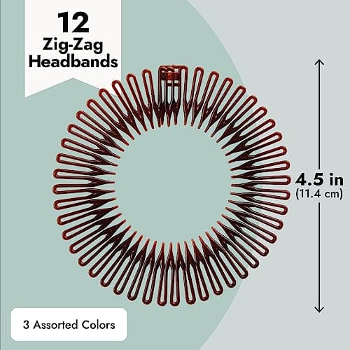 12-Pack 90s Zigzag Style Circle Headbands with Teeth - Women's Hair Accessories