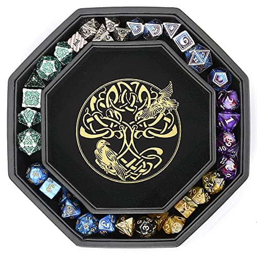 Premium 8" Dungeons and Dragons Dice Tray - Gold World Tree & Triquetra Design - Perfect for Rolling & Storage