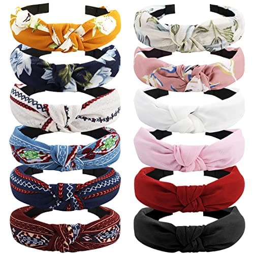 VELSCRUN Pink Colorful 12 Pack Women's Knotted Headbands, Non-Slip Elastic Boho Style Accessories