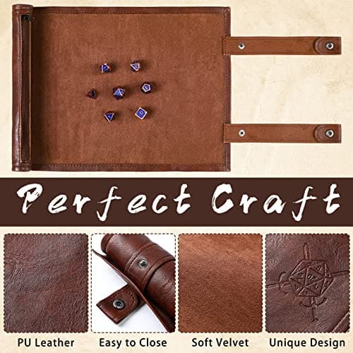 Sadnyy 4 Pc Dice Mat with Zipper PU Leather Roll Bag, Black Red Blue Brown