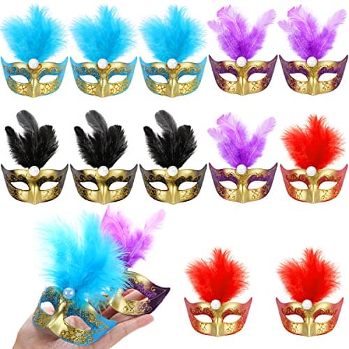 MIKIMIQI 12-Piece Mini Mardi Gras Mask Bulk Party Decorations