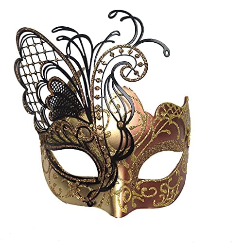 Ubauta Rhinestone Venetian Women Mask for Masquerade/Costume Ball (Gold Blue Butterfly)