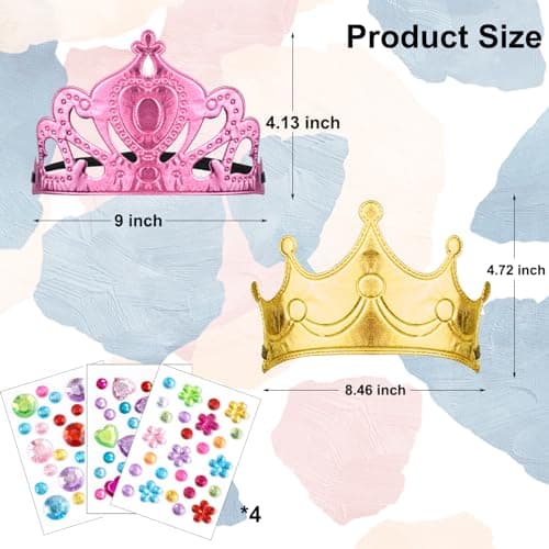 12 Crystal Diamond Stickers & 6 Foam Princess Crowns DIY Crowns Set for Kids