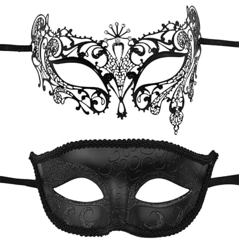 KEFAN 2 Pack Couple's Venetian Masks for Masquerade Ball Carnival Mardi Gras Prom