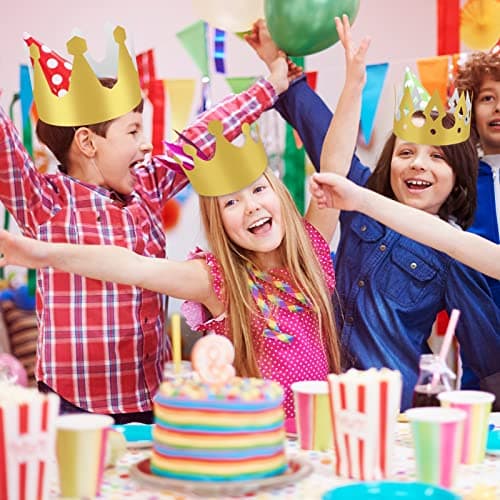 Golden Paper Crowns for Adults: 36 Pieces Birthday Party King & Princess Hats