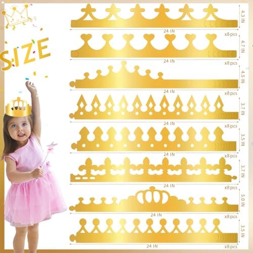Gold Foil Paper Crowns, 64pcs Birthday King & Queen Crowns for Parties & Classrooms