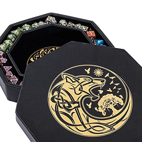 Exquisitely Detailed Green World Tree & Triquetra 8" DND Dice Tray - Premium Roll & Storage