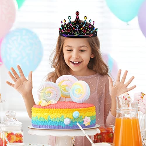 Yinder 80 Pcs Rainbow Scratch Paper Crowns for Kids & Adults Elastic Bands Stickers